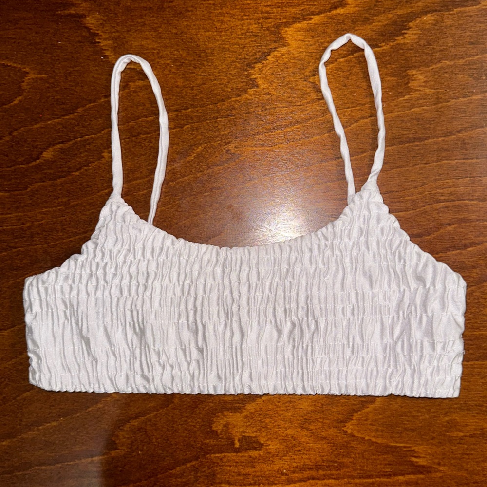 Smocked white bikini top